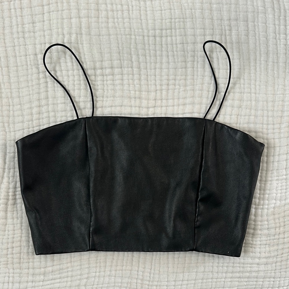Forever 21 Black Faux Leather Crop Camisole